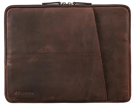 STILORD Merkur Vintage Laptophülle Leder 13 bis 14 Zoll für Macbook und Laptop Sleeve Hülle Case Tasche Weich Lederhülle weiches Echtleder Farbe:tan - dunkelbraun