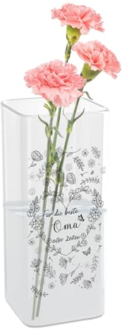 Oma Geschenk Blumenvase mit Gravur, Glasvase mit Blumenherz, Oma Deko-Vase als Geburtstagsgeschenk, Geschenk für Großmutter zum Geburtstag, Muttertag, Weihnachten