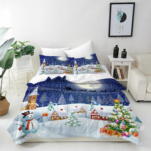 ANHOPE Weihnachten Santa Schneemann Bettwäsche Set 2 Teilig Bettbezug 135x200 cm + Kissenbezug 80x80 cm Weich Microfaser Bettbezüge mit Reißverschluss Bettdeckenbezug Set für Kinder Jungen Mädchen