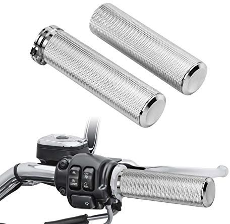 HCmotorku Motorcycle Handlebar Grips for 1 25mm Hand Grips Aluminum Universal Fit for Harley Touring Dyna Softail Sportster XL 883 1200 (Chrome)