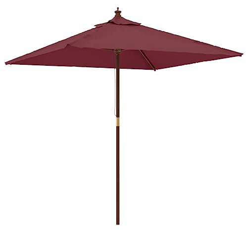 Homgoday Ombrellone da Giardino con Palo in Legno Bordeaux 198x198x231cm, Mobili Ombrelloni, Ombrellone da Giardino, Ombrelloni da Esterno, Ombrellone Spiaggia, Ombrellone da Terrazzo Antivento