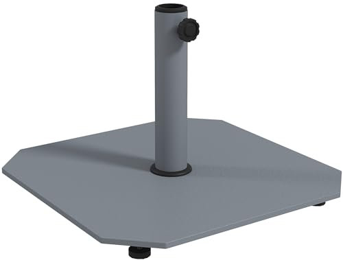 Outsunny Portaombrelloni in metallo 18,5 kg portaombrelli con ruote, portaombrelli quadrato, peso ombrello, supporto per ombrellone da 32/38/48 mm diametro tubo per balcone, terrazza, grigio