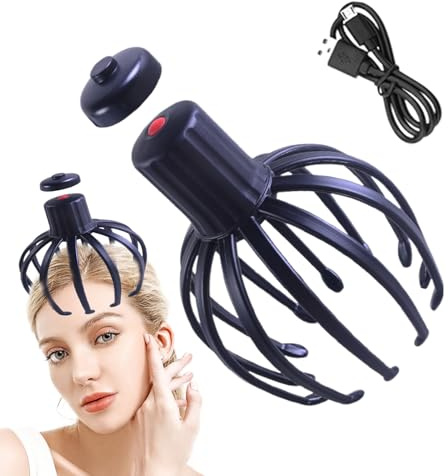 Octopus Kopfmassagegerät, wiederaufladbarer Kopfhaut-Scruncher, tragbarer elektrischer Schaber, flexibles 12-Finger-Design, beruhigender Vibrationsmodus, ideal für die tägliche Entspannung