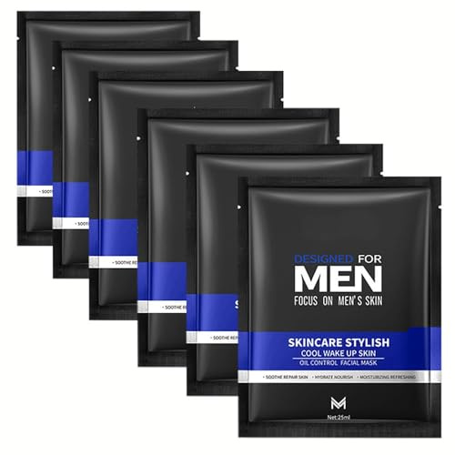6 PCS Men's Face Mask Set – Hydrating, Refreshing & Oil Control Skincare Set with Collagen – Deep Cleansing Facial Masks for All Skin Types – Daily Skincare for Men (1pcs)