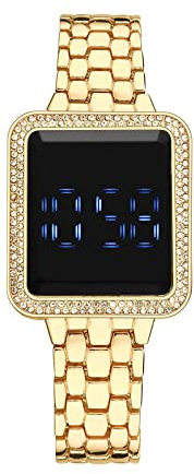 La pantalla LED táctil de pantalla grande para señoras relojes electrónicos relojes digitales para personas mayores, dorado, talla única