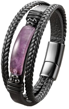 HUIANGLIYG Herren-Lederarmband Mit Natursteinschutz, Mehrlagiges Geflochtenes Lederarmband Mit Magnetverschluss, Unisex-Manschetten-Wickelarmband Für Weihnachtsgeschenke