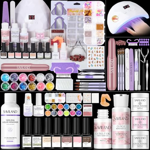 Saviland Kit Ongle Gel UV Complet Ongle Acrylique Complet En Gel Fraises à électriques Poudre Acrylique Vernis à Ongle Beaucoup de décoration manucure Outils Nécessaires Extensions D'Ongles En Gel