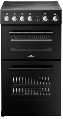 New World NW FDO 444412056, 50E,50cm, LED Clock & Programmable Timer, Electric, Four Zone Ceramic Double Oven Freestanding Black Cooker- HxWxD (90x49x59cm) - 1 Year Warranty