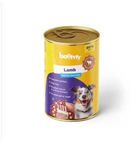 Boomy - Cibo per cani - Cibo umido per cani - Cibo in scatola - Proteine mono - Senza cereali - 80% Carne - Adulto - 10 x 400 g (Lame)