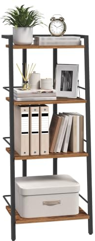 MAHANCRIS Bücherregal, Standregal, Freistehendes Regal, Leiterregal 4 Ebenen, Offenes Standregal, Aufbewahrungsregal für Schlafzimmer und Arbeitszimmer, Vintagebraun und Schwarz ALSHR3401