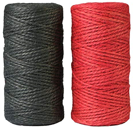 aufodara 2 Rollo 100 m Cuerda de Yute Natural Rojo Negro 2 mm Manualidades Jardín Cordón Decorativo para DIY decoración, Etiqueta Colgante, Tarjeta de felicitación, Regalos, jardinería, artesanía