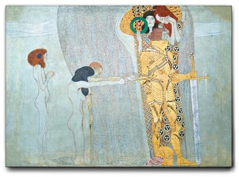 Giallobus - Gemälde - Gustav Klimt - Die Leiden der Menschheit - Leinwand mit Standardrahmen - 70x50 - Bereit zum Aufhängen - Moderne Gemälde für zu Hause