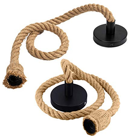 DBAILY Hemp Rope Hanging Lamp, 2pcs Vintage Hight Quality Single Head Hanging Pendant Rope E27 Suspension Weaving Ceiling Light with Screws Country Style for Dining Hall Bar Restaurant Cafe (No Bulb)