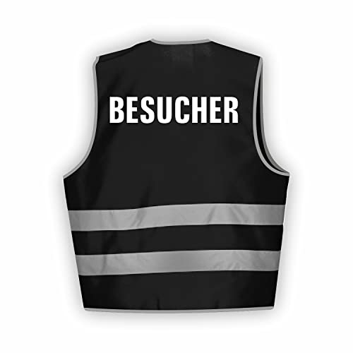 Fassbender-Druck WARNWESTEN - Sicherheitsweste SCHWARZ Warnweste nach EN ISO 20471 zertifiziert - Warn Weste für BESUCHER - Unisex mit hochwertigem Reflektorstreifen (SCHWARZ I M/L I 3er Set)