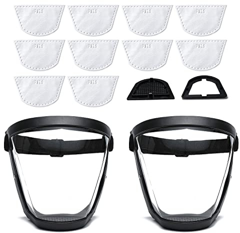 BFhongly Plastic Face Shield (2 Pack) Full Safety Face Protection Equipment with for Unisex and Adult, Reusable No Fogging Transparent Face Shield with Adjustable band, High-Definition Black