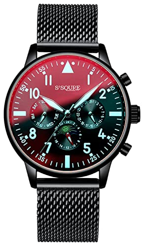 Gute Orologio da uomo meccanico automatico, analogico nero, data, cinturino in acciaio inox, orologio sportivo, regalo, Nero , Bracciale