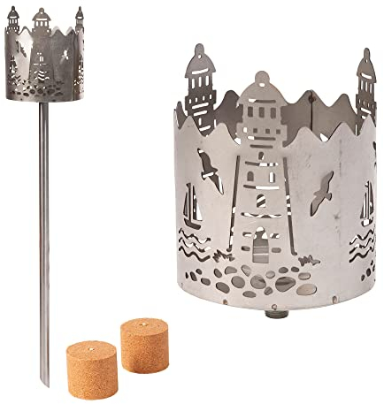 Gartenfackel für draußen Motiv Leuchtturm 2X Brennelemente - Holzspäne mit Wachs - Schwedenfackel Pelletfackel Feuersäule Flammschalen Wachsfackel Gartenleuchte