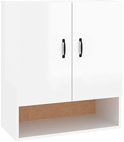 vidaXL Armario de Pared Mueble Colgante Auxiliar Puertas Almacenamiento Cuarto Baño Sala de Estar Cocina Madera Contrachapada Blanco Brillo