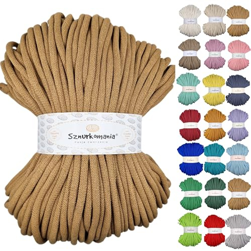Sznurkomania, Cordoncino di cotone 9 mm, 100 m, diversi colori, filato macramè, filato di cotone, filo di cotone intrecciato con nucleo, cordoncino macramè, cordoncino per uncinetto, cordoncino da 9