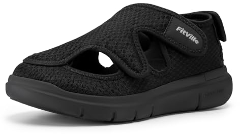 FitVille Sandalen Herren Extra Weit Diabetiker Schuhe Gesundheitsschuhe mit Klettverschluss Sommer Walking Schuhe Senioren Bequem Reha Sandalen für Geschwollen Füße,Schwarz,47,Weit