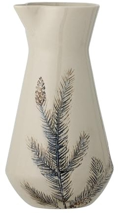 Bloomingville Hollie Steingut-Krug, 1,3 l, Grün – Festliches Design mit Weihnachtsblumen-Motiv
