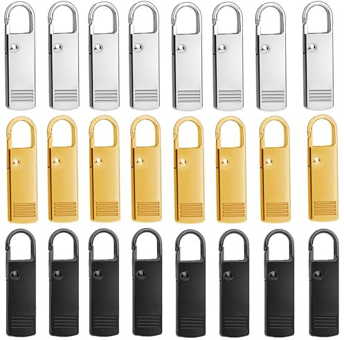 YiliYa Reißverschluss Zipper, 24 Stück Ersatzteile, Metall, Gold/Silber/Schwarz, für Bekleidung und Taschen