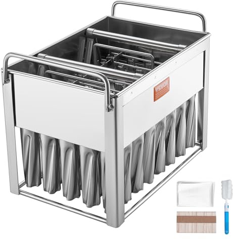 VEVOR Moldes para Paletas Comerciales, juego de molde de Paleta, 40 Moldes Cilíndricos para Paletas de Hielo de Acero Inoxidable, Soporte de Molde para Paletas con 50 Palitos y Bolsas para Paletas