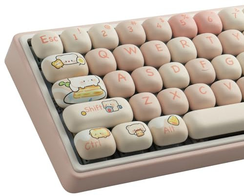 Sunzit PBT Keycaps - 129 Keys Pink Cute MOG Profile Bread Bear Set for Cherry MX Switches, ISO/ANSI UK Layout 104/87/74/61 60 Mechanical Gaming Keyboard