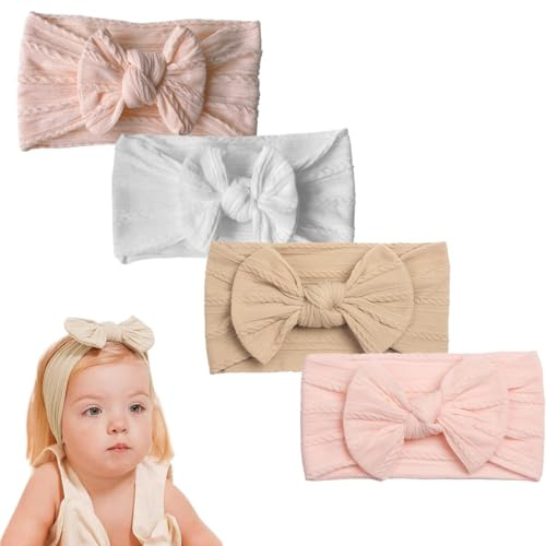 ZEPIQOR 4 pcs diademas bebe, diademas de turbante para bebé, diademas de nailon para niña, diadema con lazo para bebé, diadema con lazo suave, bandas elásticas para el pelo para bebé recién nacido