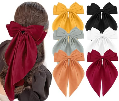 Hebterrka Haarschleifen Für Damen, 6 Farben Große Schleife Haarspangen Mit Weichem Satin Und Robuster Metallfeder, Elegant Und Vielseitig Für Jeden Anlass
