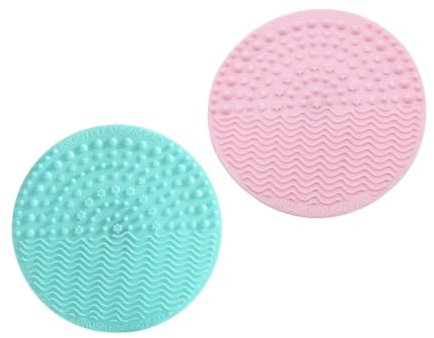 Beavorty 2pcs Silicone Scrubbing Pad Brush Cleaner Mat Makeup Brush Scrubber for Suction Pad Cleaning