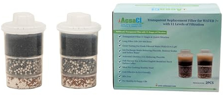 AddAcsaCi Transparent Replacement Water Filter Cartridge | 11 Stage Alkaline & Fluoride Water Filter for Water 7+ Water Filter Jug | Long Lasting Water Filter Cartridges | NSF & SGS Certified