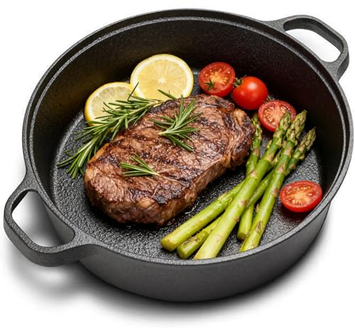LIYGAOF Gusseisen Grillpfanne Bratpfanne Antihaft Pfanne: 22-35cm Induktionspfanne Ohne Chemische Universal Wok Gleichmäßige Wärmeleitung für Gesundes Kochen Backen (35cm)