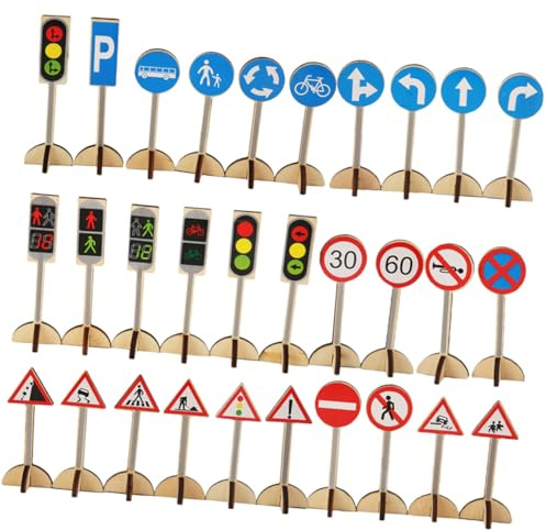 HONITANO Jouets pour Garçon Et Filles Panneau De Signalisation Bois 30 Pièces Jeu Éducatif Cognition Sécurité Apprentissage Simulation Circulation