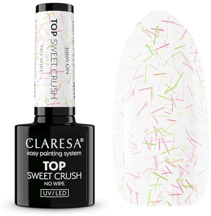 Claresa Top Sweet Crush No Wipe 5 g – Capa superior transparente UV/LED con efecto de salpicaduras pastel | no requiere limpieza | Decoración de uñas de colores veraniegos
