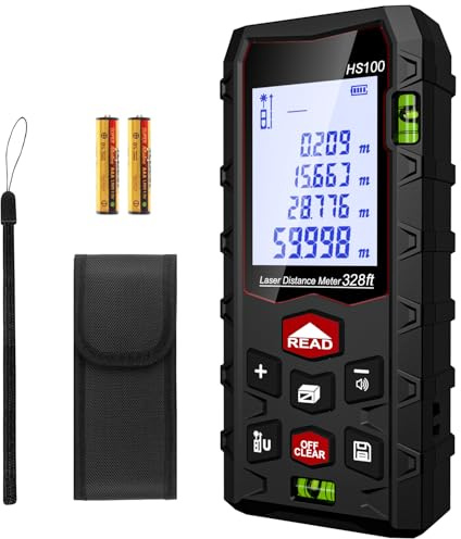 Charcity Medidor Laser Distancia 60m - con 2 Niveles de Burbuja, Función Silenciosa, IP54 Resistente al Agua, Pantalla LCD Grande, Modo Pitagórico, Medición Precisa de Distancia, Área y Volumen