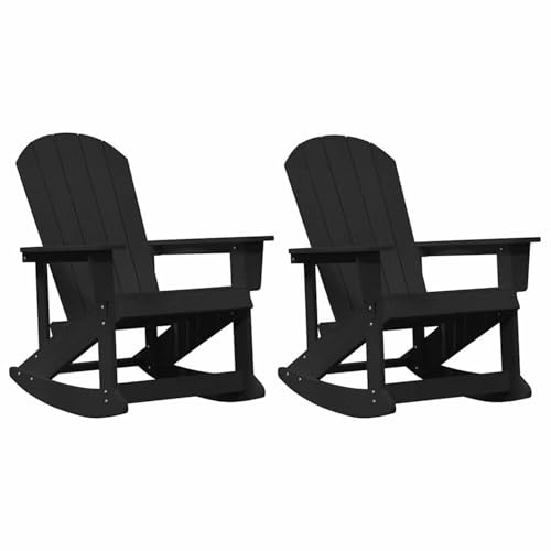 Gecheer Sdraio Dondolanti Adirondack, Design a Listelli con Movimento Calmante, 2 Pezzi in HDPE Nero, Estetica Classica per Giardino, Balcone, Patio