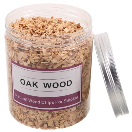 DIYEAH Astillas de Madera de Roble para Ahumar Barbacoa y Cócteles, Virutas de Madera para Ahumador, Sabor Natural para Whisky y Bourbon, 130-140g, Tamaño Medio, Frasco B