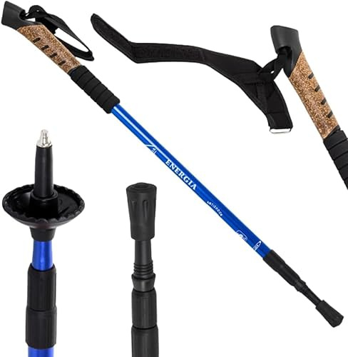 Bastoni da Trekking Allungabili da 70 cm fino a 135 cm, Set 2 PEZZI, Manico in Sughero Antiscivolo, per Escursioni Salita Montagna Alpinismo Sci Nordic Walking. (BLU x2 Pz.)