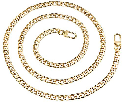 Vordas 120 cm platt järnväska, axelrem, axelremsväska, handväska, ersättningskedja med spännen (guld)