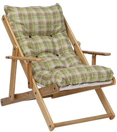 Poltrona Pieghevole sdraio in legno Abete 3 Posizioni Cuscino tessuto Imbottito per soggiorno giardino made in italy - RELAX (Verde strike)