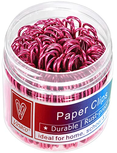 Vinaco Büroklammern, 100 Stück, 5.1 cm große Büroklammern (50 mm) in recycelbarem Behälter, große Büroklammern mit Vinylbeschichtung, Jumbo-Büroklammern, Schule und Büro, PVC-freie rosa Büroklammern