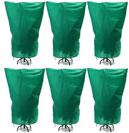 QQZQQ Winterschutz für Pflanzen, Pflanzenschutz, 80 g/m² Frostschutz Kübelpflanzensack Groß für kübelpflanzen mit Zugband, Winter Pflanzenschutzsack Pflanzenabdeckung - Grün