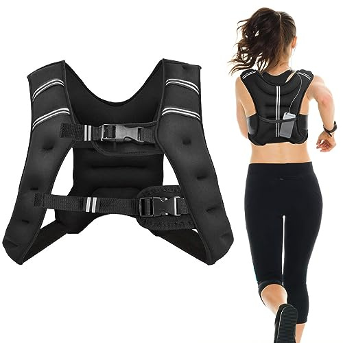 COSTWAY Giubbotto Zavorrato 8/15kg con Striscia Riflettente, Gilet con Pesi per Allenamento Forza e Resistenza, Nero (8)