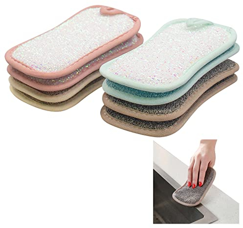 eponge reutilisable lavable，éponges Vaisselle Lavable 8 tampons grattants Non rayants double face La Cuisine antibactérienne en Microfibre éponge nettoie, Idéale pour Vaisselle, poeles