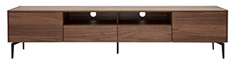 Miliboo Meuble TV Design Bois foncé Noyer et métal Noir 2 Portes 2 tiroirs L200 cm Bliss