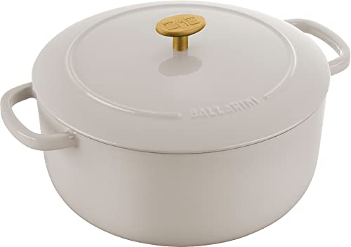 BALLARINI Bellamonte - Cacerola para asar, horno holandés, hierro fundido esmaltado, redondo, 26 cm, 5,5 L, color blanco marfil
