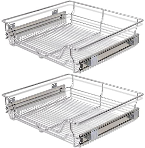 Makastle Teleskopschublade 2er Set 60 cm Schrankbreite Küchenschublade inkl. Schienen Einbauschublade Schubladenkorb Korbauszug Schrankauszug Schlafzimmerschublade Werkstattschublade, Silbern
