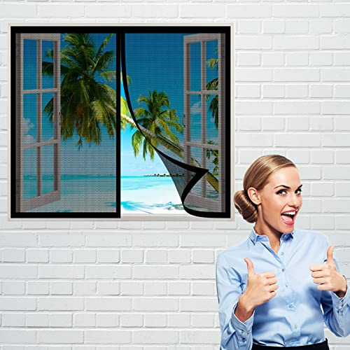 Magnet Fliegengitter Fenster 120 x 110 cm, Insektenschutz Feines undurchdringliches Gitter, vollmagnetisch, schließt automatisch für Alle Arten von Fenstern, Schwarz