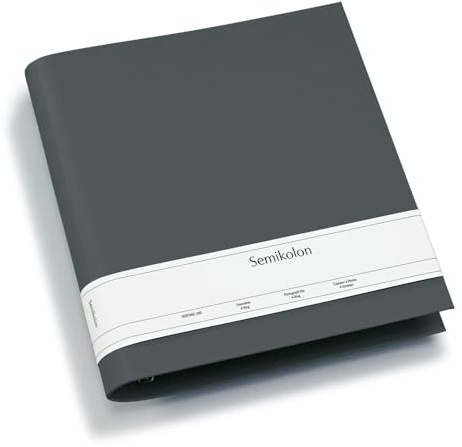 Semikolon 370016 Album fotografico 4 anelli - 29,5x32 cm - rivestimento in Efalin, per album, fotolibro con rilegatura ad anelli - lava stone grigio